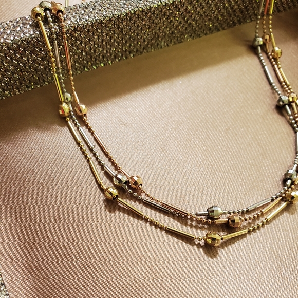 14k Gold Tri-Color Multi Layer Necklace - Picture 7 of 16
